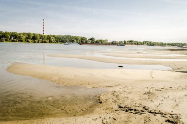 Tuna Nehri 'nin kumlu kıyısı, Petrovaradin, Novi Sad, Sırbistan. Tuna 'nın kumlu kıyılarının manzarası,