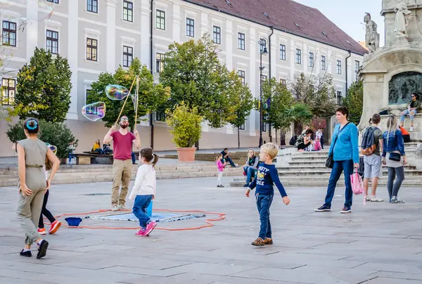 Pecs, Hungary - October 06, 2018: Young street entertainer in the city center