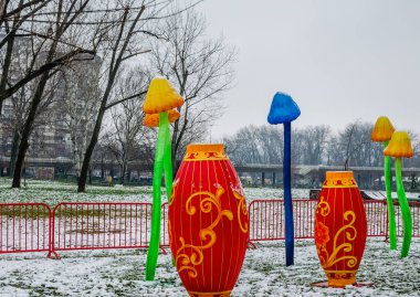 Traditional lanterns on display at the Chinese Light Festival in Novi Sad.