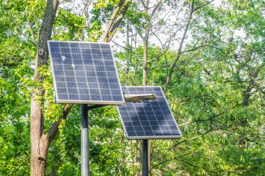 Solar panels of the alternative energy system have been installed on the promenade in the city park in Kamenica, near the city of Novi Sad, Serbia.