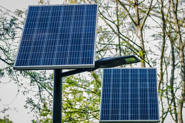 Solar panels of the alternative energy system have been installed on the promenade in the city park in Kamenica, near the city of Novi Sad, Serbia.