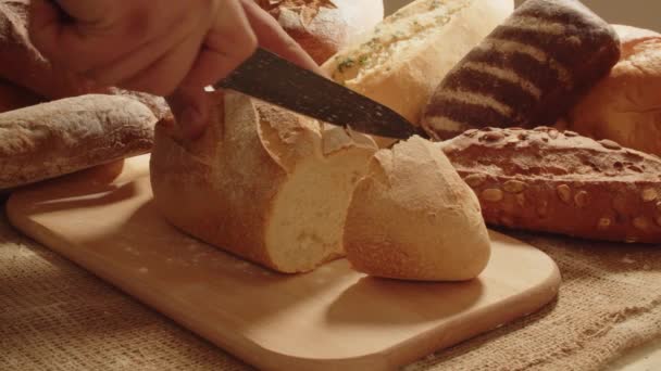 Hand Raises Cape Fresh Bread Traditional Recipe Gluten Footage — Stockvideo