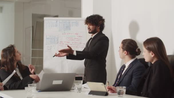 Uma Equipa Empresários Está Organizar Uma Reunião Numa Sala Conferências — Vídeo de Stock