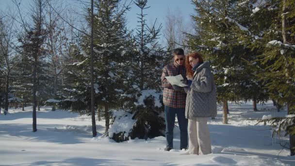 Γυναίκα Και Σύζυγός Της Αποφάσισαν Κάνουν Μια Βόλτα Στο Χειμερινό — Αρχείο Βίντεο