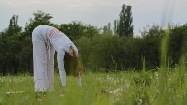 Összpontosított Limbering Fel Mielőtt Meditáció Szabadban Sportos Felemelte Kezét Letette — Stock videók