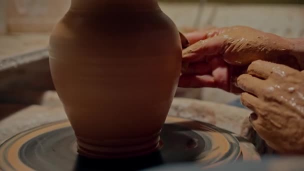 Profesyonel Çömlekçi Vazo Yapar Formu Onarmak Için Sünger Kullanıyorum Çömlek — Stok video