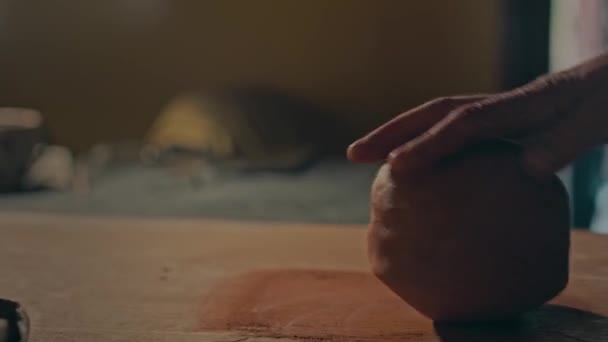 Master Artist Kneading Clay Make Bowl Concept Hobby Home Studio — Stock Video