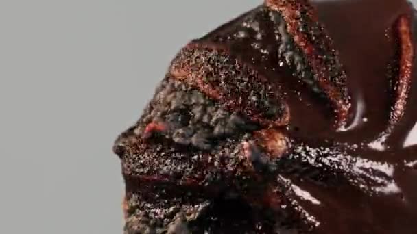 Ignited Chocolate Dessert Burns Melts Flame Blows Bubbles Boils Smoke — Stock Video