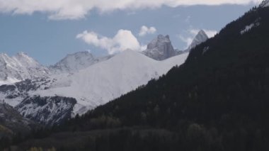 Karla kaplı dağlar, çam ormanı ve Colorado 'da berrak mavi gökyüzü çarpıcı ve huzurlu bir manzara yaratır.