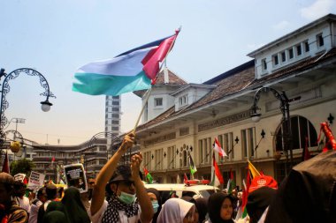 Bandung City, Batı Java, Endonezya. 21 Ekim 2023. Özgür Filistin 'i destekleme gösterisi. Filistin 'e Özgürlük. 