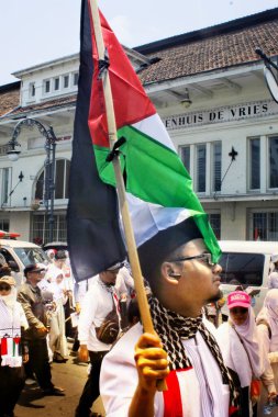 Bandung City, Batı Java, Endonezya. 21 Ekim 2023. Özgür Filistin 'i destekleme gösterisi. Filistin 'e Özgürlük. 