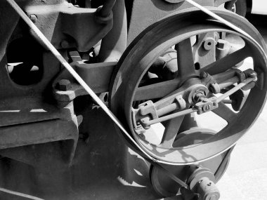 Motorun iç yapısının bir kısmını kapat. Grunge steampunk endüstriyel makine konsept tasarım görüntü arkaplanı