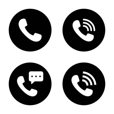 Gelen arama, telefon alıcısı ikon vektör kümesi koleksiyonu. Çember içinde telefon iletişim sembolü