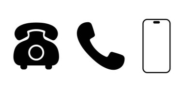 Eski telefon, telefon ve iphone akıllı telefon ikon vektörü düz stilde. İletişim aracı işaret sembolü
