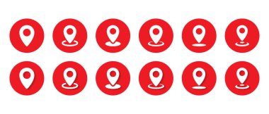 Harita pin konumu simgesi koleksiyonu kırmızı çemberde. Adres konum işareti sembolü düz biçimli