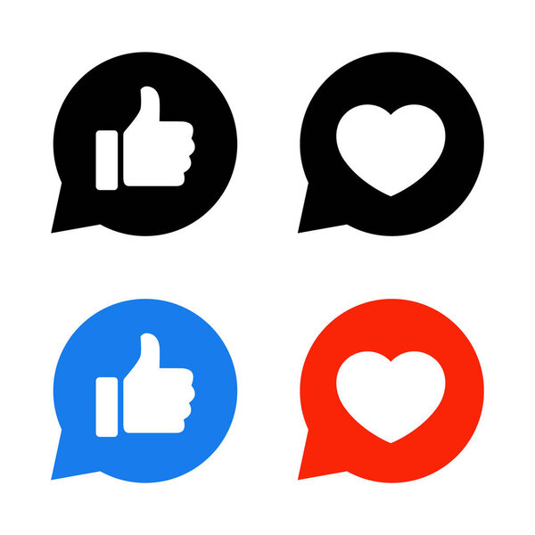 Like and love in speech bubble icon vector. Social media reaction sign symbol