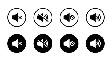 Mute speaker, no sound icon vector set collection clipart