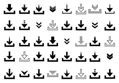 Düz biçimde simge vektör büyük koleksiyonu indir. Aşağıya ok işareti simgesi