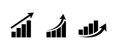 Growing bar graph icon vector in flat style. Rising arrow symbol clipart