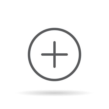 Daireye düğme simgesi vektörü ekle. Artı beyaz arkaplanda izole edilmiş işaret sembolü