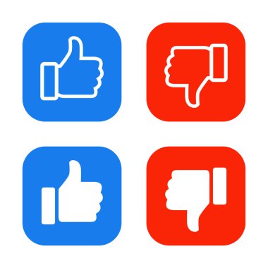 Kare arkaplandaki ikon vektörünü beğenip beğenmemek gibi. Baş parmak yukarı ve aşağı sembol