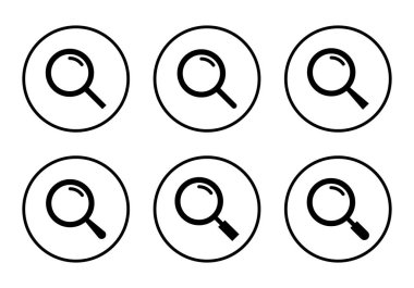 Arama, büyüteç simge vektörü daire çizgisinde. Büyüteç sembol kümesi koleksiyonu