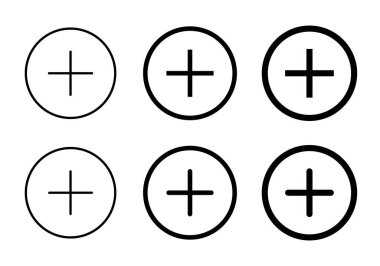 Satır biçiminde düğme simgesi vektörü ekle. Artı işaretler daire şeklinde. Düzenlenebilir vuruş