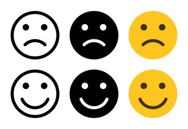 Üzgün ve mutlu yüz simgesi düz bir şekilde ayarlandı. Hayal kırıklığı ve tatmin işareti işareti