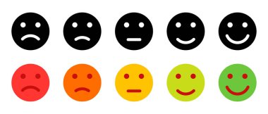 Müşteri memnuniyeti seviye ikon vektörü. Geri bildirim kavramının beş yüz ifadesi