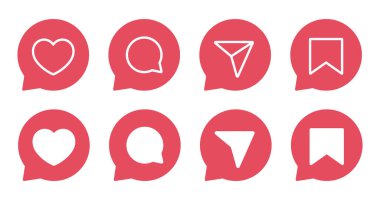 Yorum yap, paylaş ve konuşma balonunda ikon kaydet. Sosyal medya ögeleri