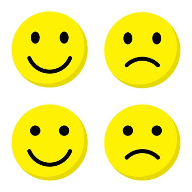 Mutlu ve üzgün surat emojisi ikonu. Sarı duygu simgesi kavramı