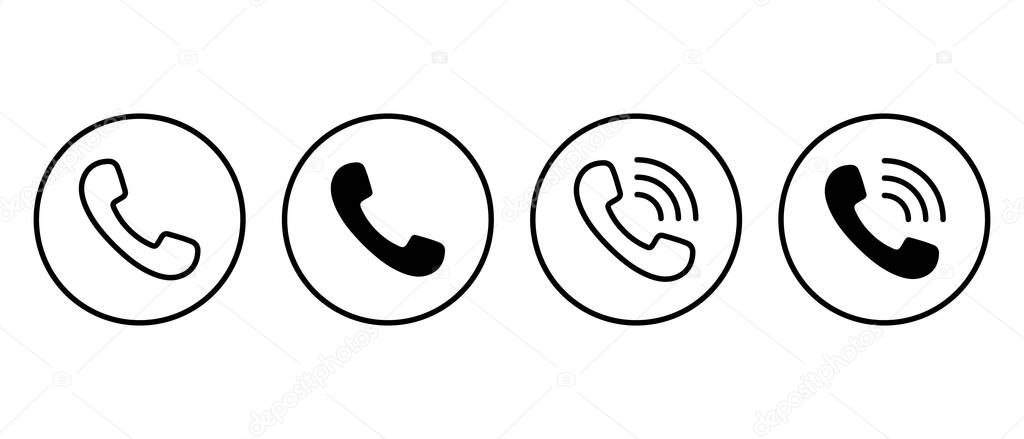 Phone communication icon on circle line. Telephone, handset, contact us concept