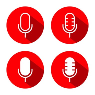 Mic, microphone icon with long shadow. Voice recorder concept
