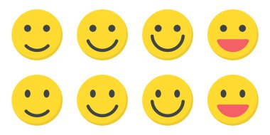 Düz bir şekilde gülümse emoji ikonu koleksiyonu. Mutlu yüz ifadeleri kavramı