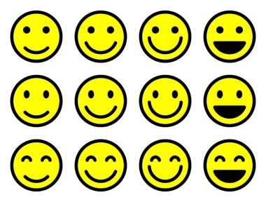 Gülen surat emoji ikonu koleksiyonu. Mutlu yüz ifadeleri kavramı