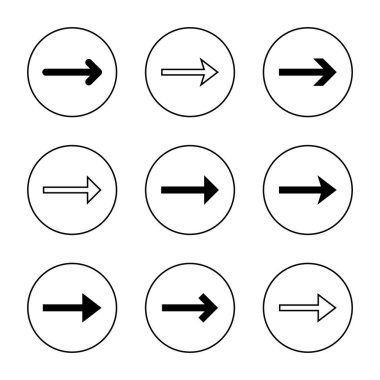Uzun ok simgesi vektörü daire çizgisine ayarlandı. Ok yönü konsepti