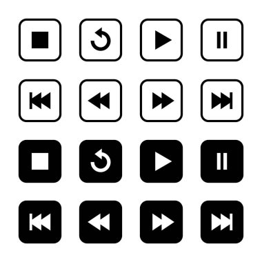 Dur, tekrar et, çal, duraklat, Black Square 'deki önceki ve sonraki simge. Ortam oynatıcı ögesi sembolü