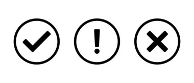 İşaretleme, ünlem işareti ve daire çizgisi üzerinde çapraz işaret simgesi. Kene, uyarı ve x sembolü