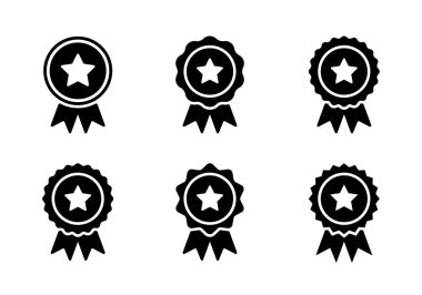 Yıldız ikonu koleksiyonlu ödül rozeti. Madalya ve işaret sembolü.