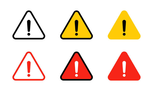 Предупреждающий знак тревоги в плоской конструкции. Восклицательный знак на форме треугольника. Внимание, символ осторожности