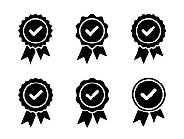 Kaliteli garanti rozet seti koleksiyonu. Onay kontrol madalyası işareti