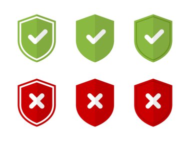 İşaretli kalkan ve gölgeli çapraz simge. Güvenli ve güvensiz işaret sembolü