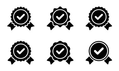 Onay çeki madalya ikonu koleksiyonu. Kaliteli garanti rozet işareti sembolü