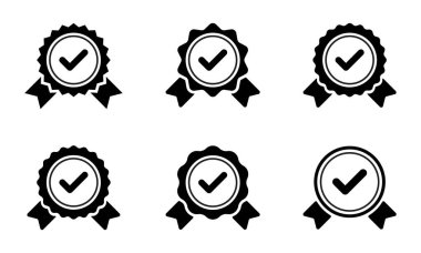 Garanti, onay çeki, madalya ikonu koleksiyonu. Sertifika işareti sembolü
