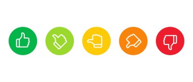 Mükemmel, iyi, ortalama, kötü ve kötü başparmak dış plan simgesi