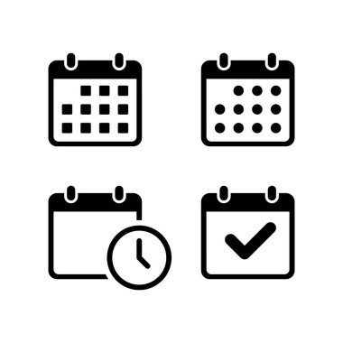 Takvim planlayıcı simgesi koleksiyonu modada ayarlandı. Son tarih, tarih, anımsatıcı düzenleyici işaret sembolü