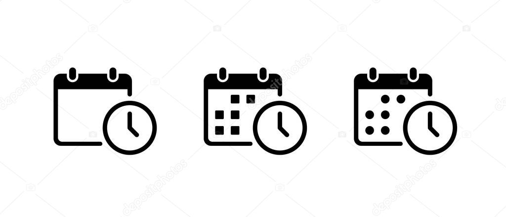 Calendar with clock icon set. Date with time sign symbol