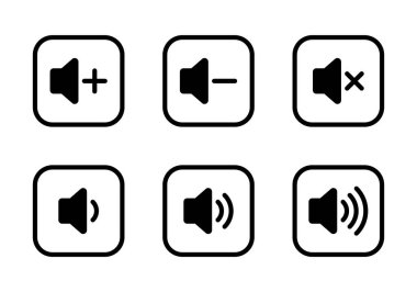 Ses hacmi simgesi koleksiyonu kare satırda. Ses hoparlörü işareti