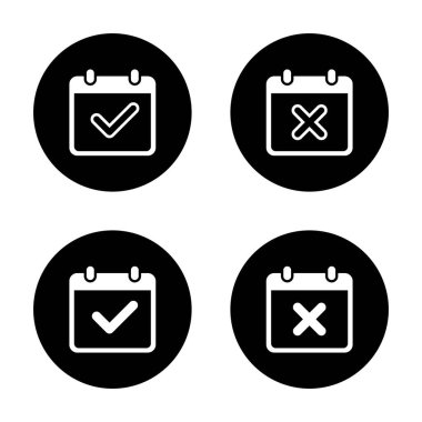 Siyah daire üzerinde işaretli ve x çapraz simgesi olan takvim. Tarih düzenleyici işaret sembolü