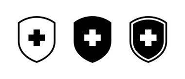 Tıbbi kalkan simgesi beyaz arkaplanda izole edildi. Sağlık, sağlıklı rozet işareti